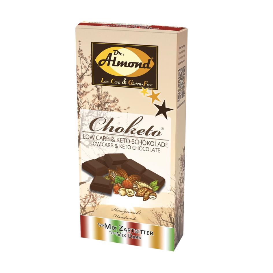 CHOKETO Low Carb & Keto Schokolade MIX-Paket ZARTBITTER – PUR + MANDEL + HASELNUSS – 3 Tafeln – handgemacht