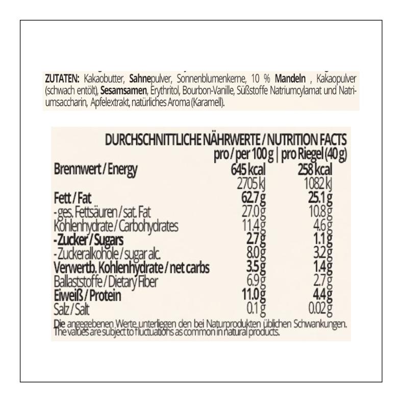 Choketo RIEGEL Schoko-Mandel-Crunch Müsli | low carb & keto Schokolade | handgemacht | ohne Zuckerzusatz | 12er Pack
