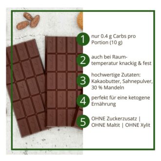 Alternative view of CHOKETO ZARTBITTER & MANDEL | 3 handgemachte Tafeln – Low Carb & Keto Schokolade | ohne Zuckerzusatz