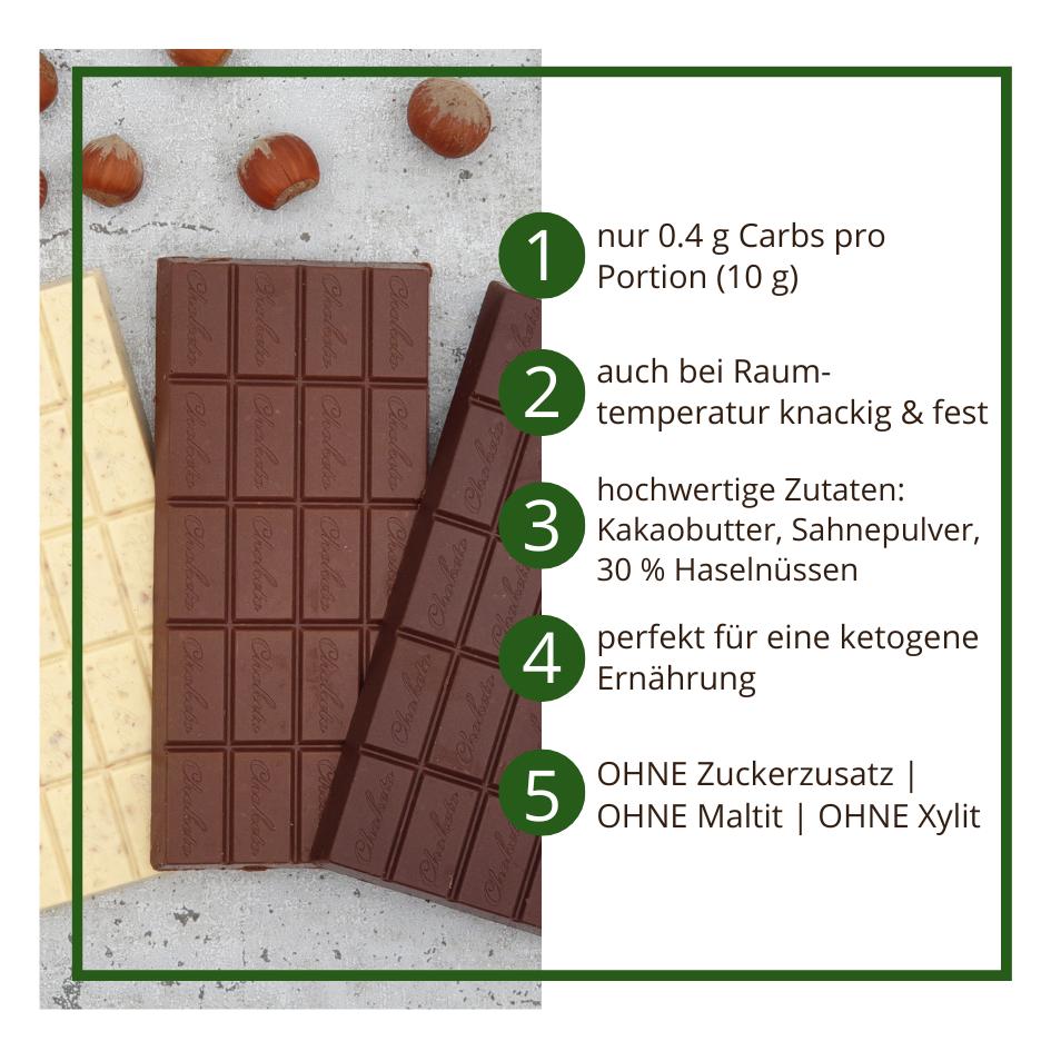 CHOKETO Bunter Mix HASELNUSS | 3 handgemachte Tafeln – Low Carb & Keto Schokolade | ohne Zuckerzusatz – Bild 2