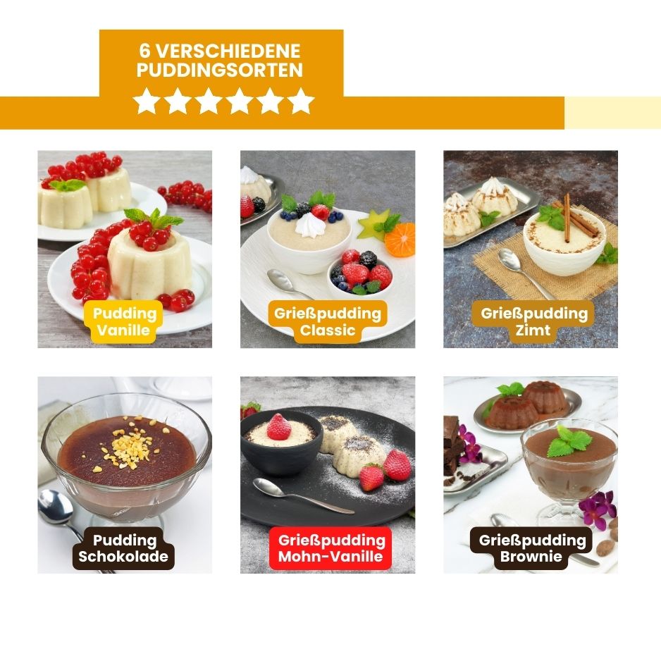 LOW CARB PROBIERBOX 3: Pudding & Grießpudding | mit 6 Probepäckchen zum Testen | glutenfrei keto |ohne Zuckerzusatz | VEGAN