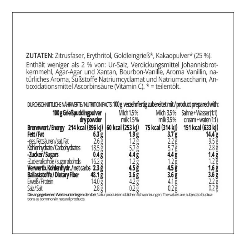 Grießpudding BROWNIE low-carb glutenfrei keto – Grießbrei ohne Stärke zuckerfrei laktosefrei vegan