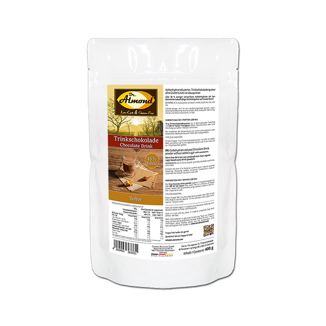 Trinkschokolade TOFFEE – Trinkkakao Kakaopulver low-carb keto glutenfrei sojafrei