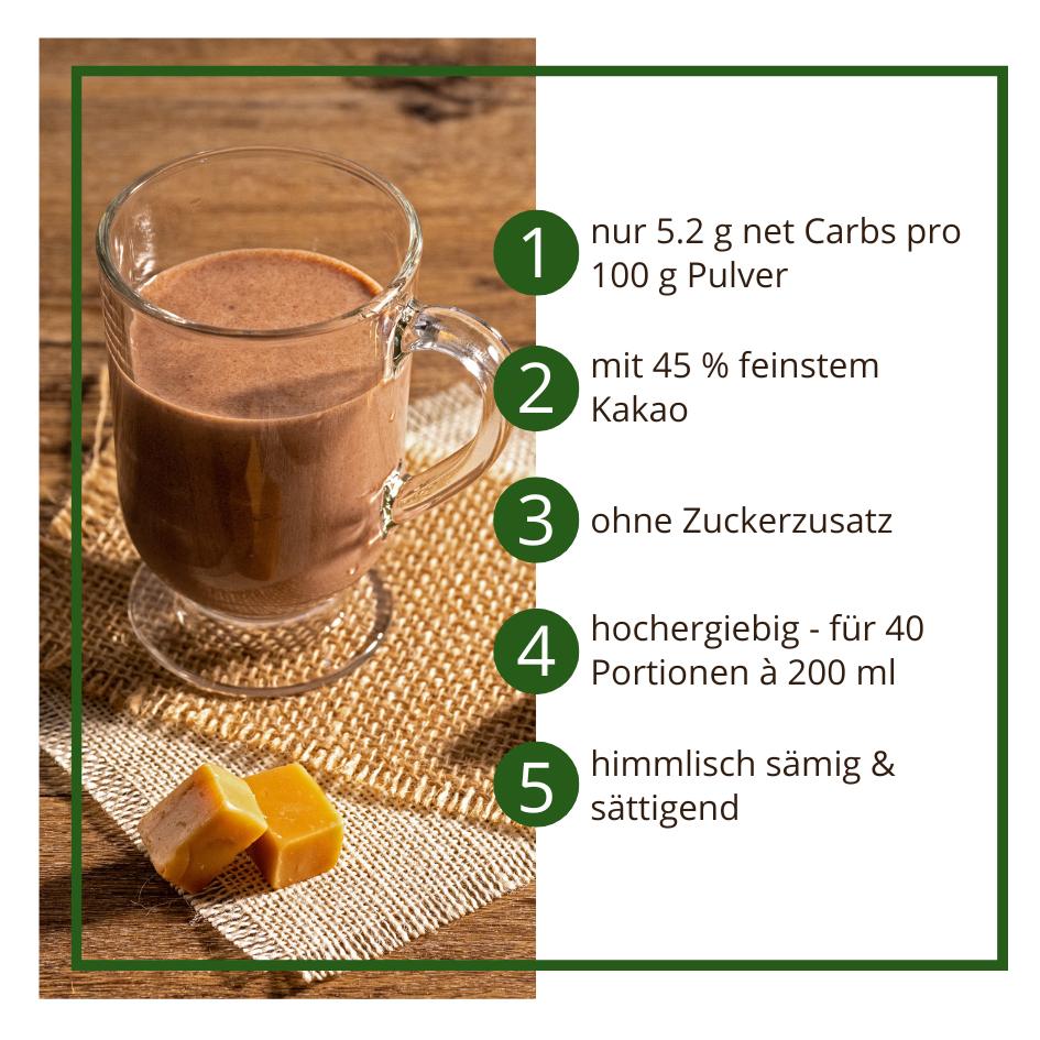 Trinkschokolade TOFFEE – Trinkkakao Kakaopulver low-carb keto glutenfrei sojafrei